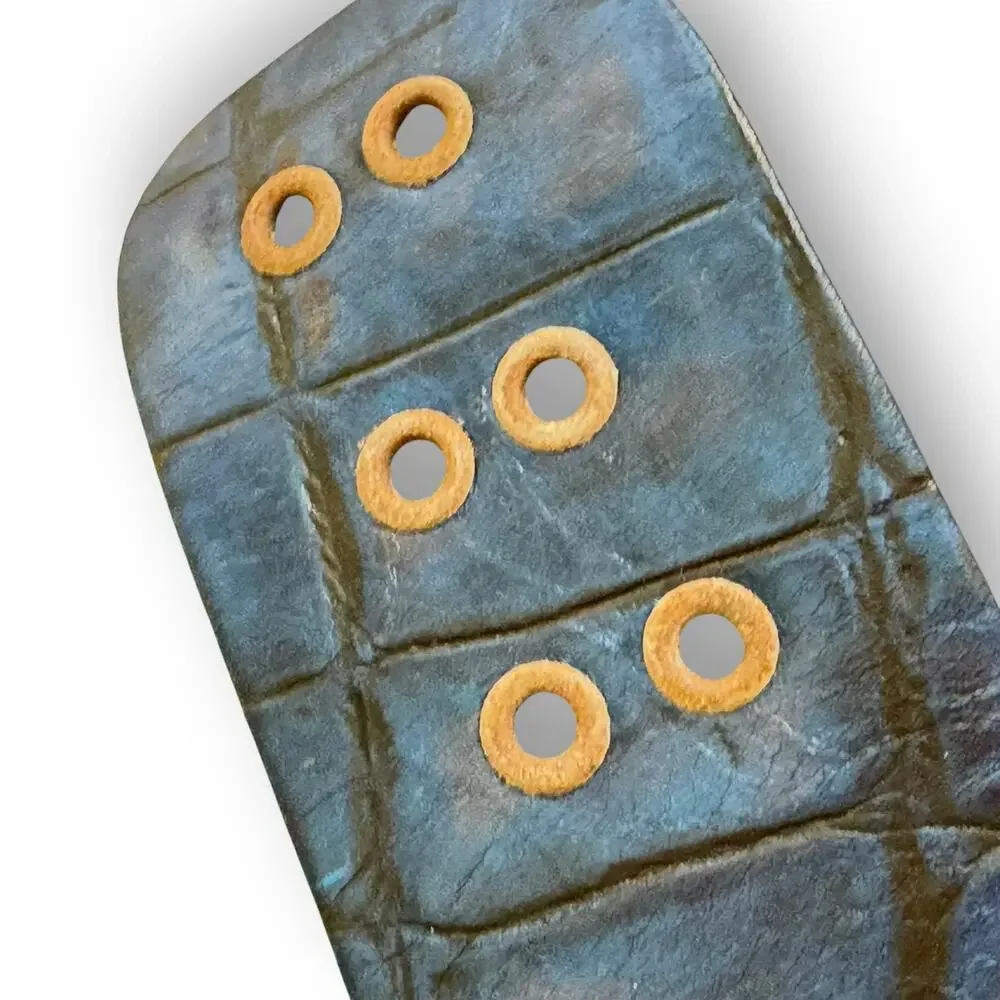 Nina Arjani Leatherock 1990s Wide Cinch Belt Blue Croc Cabochon Boho Renaissance